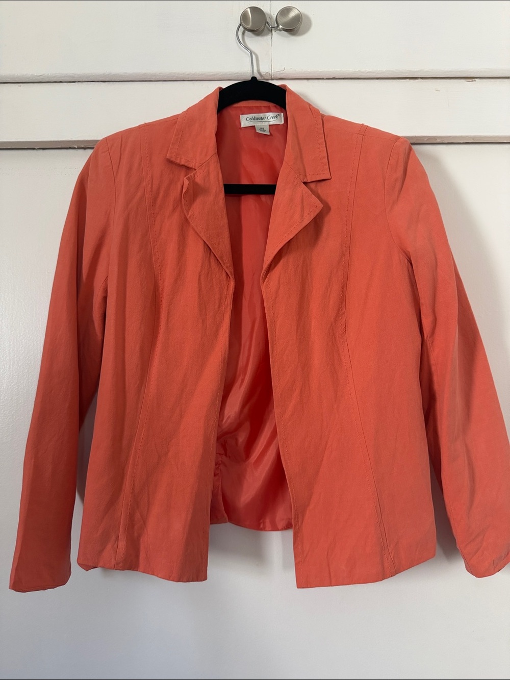 Coldwater Creek Coral Silk and Limen Open Front Blazer Small Petite